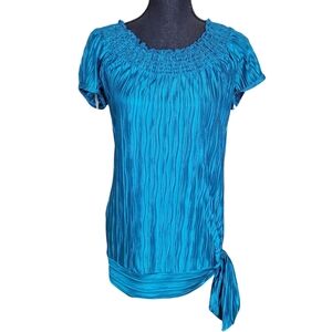 Vanity | Women's Y2K Ruched Satin Teal Top - Size M